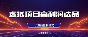 虚拟项目高利润选品方法，单店利润1W+，可多店倍增利润