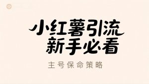 小红书引流新手必看：主号保命策略+实用野路子🔥 网赚项目